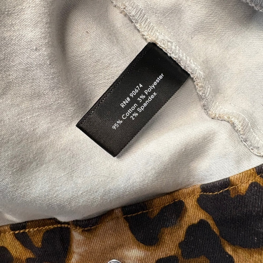 Boston Proper Leopard Print Denim Jacket Womens Large Brown Puff Sleeve Trucker - Picture 6 of 6